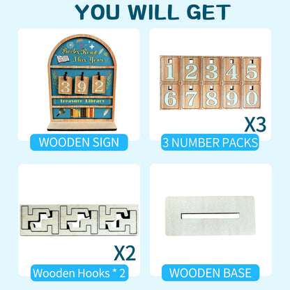 Reading Tracker Counter Sign, Wooden Books Read This Year Display, Book Lover Gift for Librarian, Reader, Teacher, Women, Wall and Table Decor for Home Library, Teachers, Book Lovers（light blue）