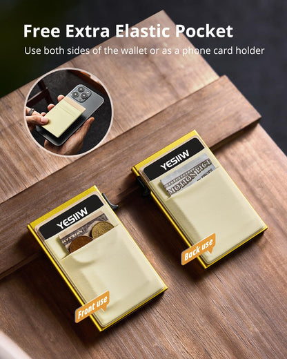 YESIIW Slim Card Holder Wallet for Women & Men - Minimalist Pop-up RFID Blocking Wallet - Anniversary & Birthday Gifts for Mom, Wife, Friend, Sister - Lemon Gold