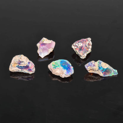 QNAVIC 5pcs, Raw Ultra Fire Black Ethiopian Opal Rough Stone, Natural Opal Rock Crystals Gemstone, Jewelry Making Supplies, Chakra Healing Stone, Birthday Gift, Crafts & DIY, Wire Wrapping Crystals