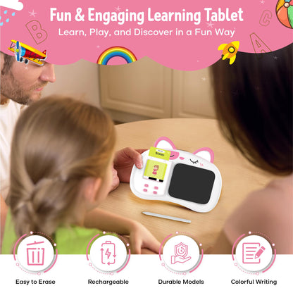 Henry & Colin Smart Talking Flash Cards Reader with LCD Writing Drawing Tablet Card for Kids – Colorful Drawing Pad, Educational Toy, Reusable Board, Travel Essential for Boys & Girls (Pink)
