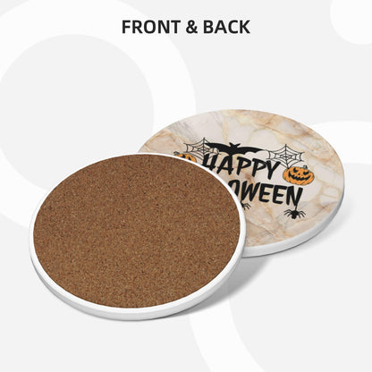 Coaster for Coffee Table Halloween Absorbent Coasters Set - Spooky, Decorative Drink Coasters for Home, Office, and Parties - 6-Pack with Holder Marble Background