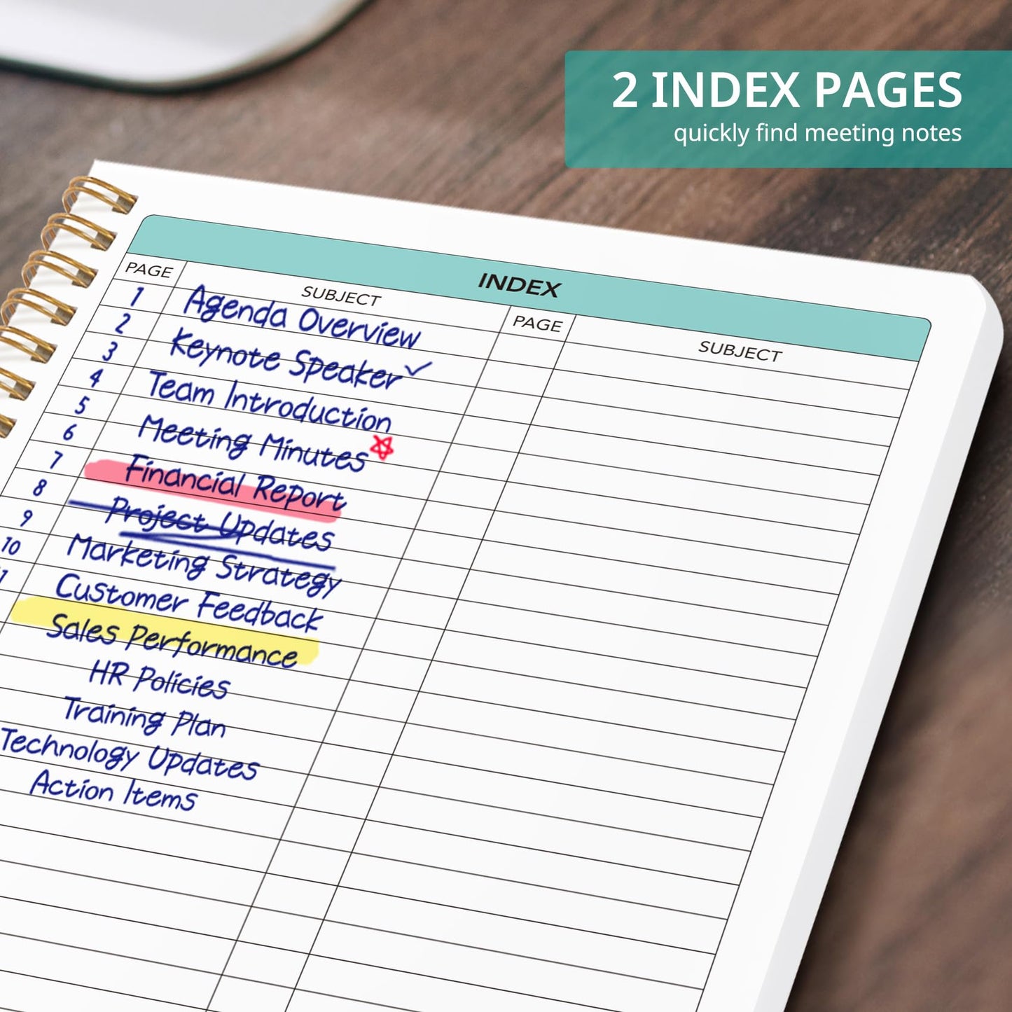 Meeting Notebook for Work Organization - Work notebook with action items, Meeting Minutes Planner Notebook, Perfect Office Supplies for Men & Women - Blue Elegance
