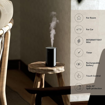 Waterless Diffuser for Essential Oil, Battery Operated Nebulizer, 0.7 Fl.Oz./ 20mL Capacity, Mini Scent Air Machine, 3 Countdown Timers & 3 Mist Levels for Home Room Car Office - AN8 Black 2Packs
