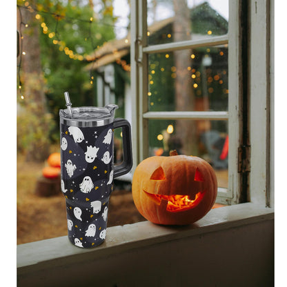 Rcvlauf Halloween Tumbler 40oz Ghost Tumbler Spooky Leak Proof Cups with Handle and Straw Insulated Water Bottle Coffee Travel Mugs for Halloween Decor Gifts for Women Men (1PCS)