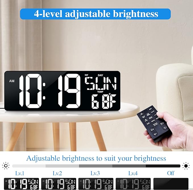 17.2"Large Digital Wall Clock Large Display with Remote Control 180°Visible | Timer with Temperature Date Week Auto DST Adjustable Brightness, for Living Room Classroom Garage Gym Gift for Senior Mom Dad