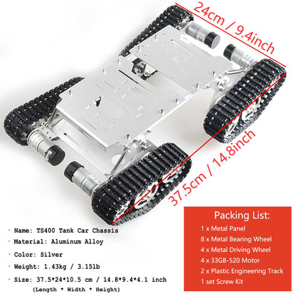 Swaytail Premium Large Metal 4WD Shock Absorption Robot Tank Car Chassis Kit for Arduino/Raspberry Pie/MicroBit with 33 DC Motor, Shock Absorbing Tracked Crawler with Damping System DIY Maker Model
