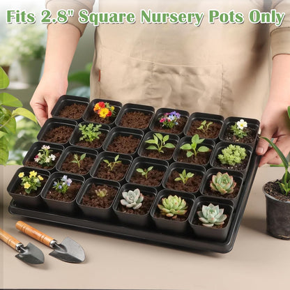 RooTrimmer 5 Pack 24 Cell Nursery Pots Trays with 2.8 inch (7CM) Square Nursery Pots 120pcs (Black), Plastic Seed Starter Tray with Drain Holes for Carrying and Holding Plant Pot(17"x11"x1.6")