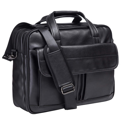 seyfocnia Men's Leather Messenger Bag, 17.3 Inches Laptop Briefcase Business Satchel Computer Handbag Shoulder Bag for Men (Black)