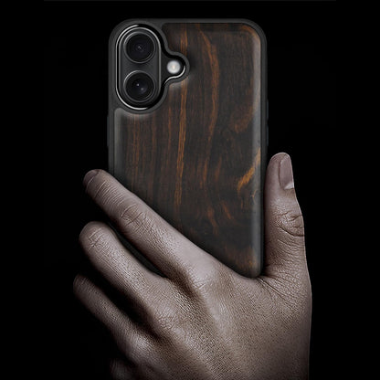 Carveit Magnetic Wooden Case for iPhone 17 Case, Wood Artisan Engraved & Black Soft TPU Shockproof Cover, Compatible with MagSafe Wireless Chargers (Natural Grain) Blackwood
