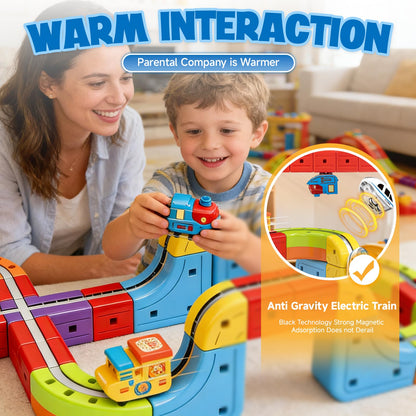 Electric Magnetic Train Toys Set- Flexible Race Track for Kids 3 4 5 6 7 8,stem Gravity Magnetic Roller Car Track for Toddlers,3D Infinity Cube Track Learning Gift Anti-Gravity Design,88 Pcs/2 car