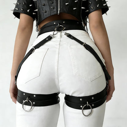 Women's Punk Gothic Leather Thigh Harness & Garter Belt Set-Adjustable Waist Cincher with Anti-Slip Leg Garter Straps for Cosplay,Nightclub Party Outfits and Body Chain Fashion Accessories