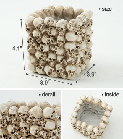 RZOIKZOI Skull Pen Holder,Makeup Brush Holder,for Vanity, Desk, Office Organizer, Trick Or Treat Decor，Halloween Candy Bowl，Spooky Goth Decorations (Skull, Square)