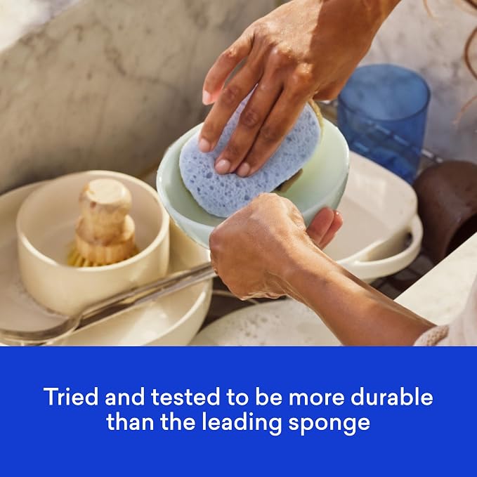 BLUELAND Scrub Sponge, 3-Pack, Dual-Sided Dish Loofah, Plastic-Free, Plant-Based Kitchen Scrubbing Non-Scratch