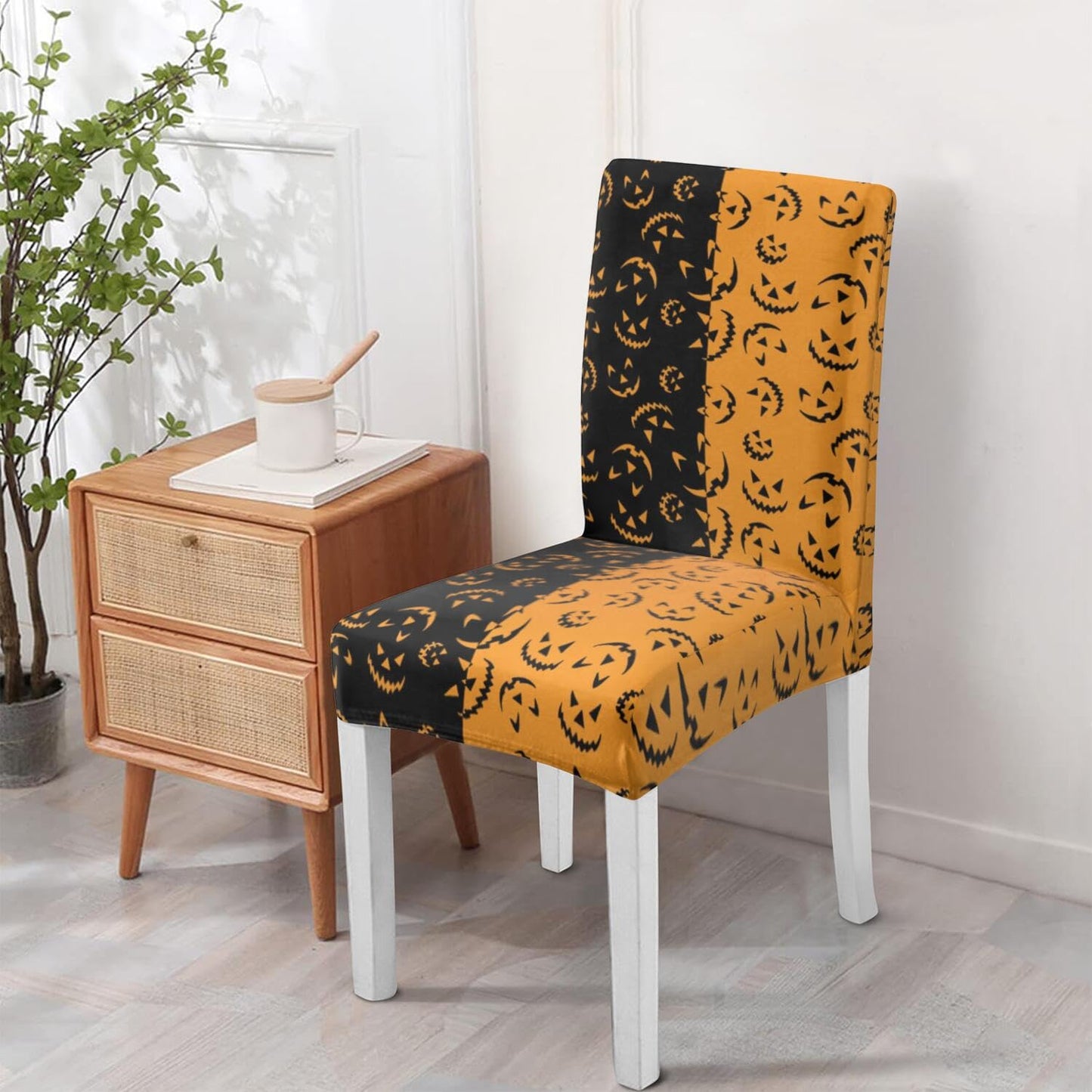 Qeenking 4 Pcs Halloween Dining Chair Covers, Spooky Pumpkin Stretch Removable Washable Seat Slipcovers, Horror Scary Kitchen Dining Room Hotel Decor