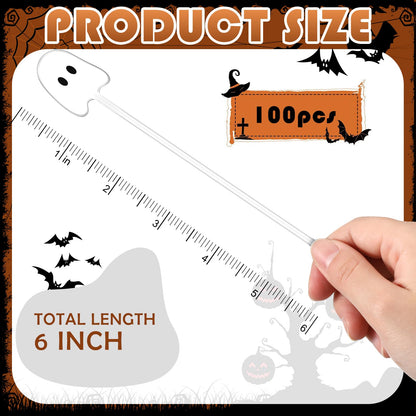 SiliFine 100 Pcs Halloween Swizzle Sticks Plastic Coffee and Cocktail Stirrers Halloween Drink Stirrers Reusable Cocktail Sticks for Thanksgiving Fall Party Tea Coffee Bar decoration(Ghost)