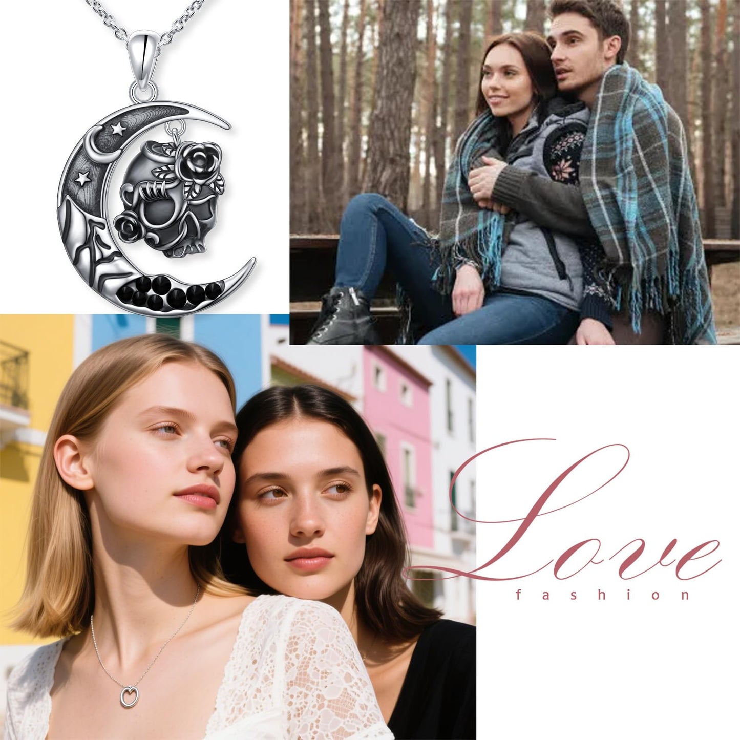 DAOCHONG Halloween Skull Necklace 925 Sterling Silver Retro Gothic Skull Style Cocktail Party Pendant Necklace Halloween Birthday Christmas Skeleton Jewelry Gifts for Women