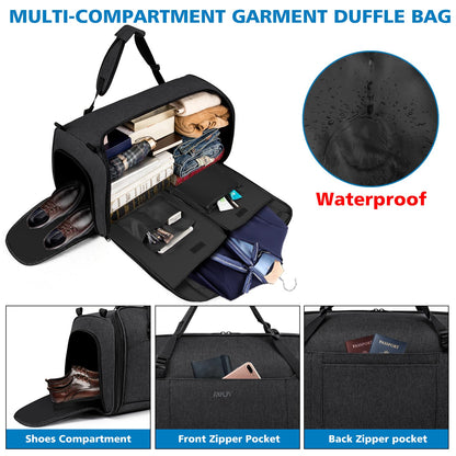 Convertible Garment Bags for Travel - Carry on Garment Duffle Bag with Backpack Straps for Men Women, 4 in 1 Large Travel Duffel Bags with Shoes Compartment Hanging Suit Dress Weekender Bag 3pcs Set