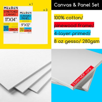 MEEDEN Acrylic Painting Set with Easel: 44 Pcs Art Supplies Painting Kit with Tabletop Box Easel for Adults - 6 Acrylic Paints, Paintbrushes, Canvas, Palettes & Accessories