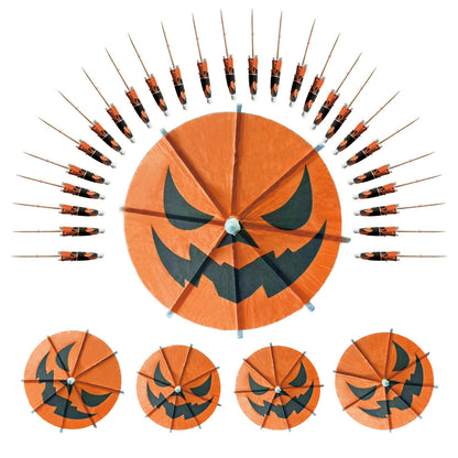 140 Pcs Halloween Pumpkin Cocktail Drink Umbrella Picks, 4 Inch Spooky Paper Toothpicks with Pumpkins Cocktail Umbrellas Fruit Dessert Cupcake Topper Sticks for Halloween Party Decorations (Orange)