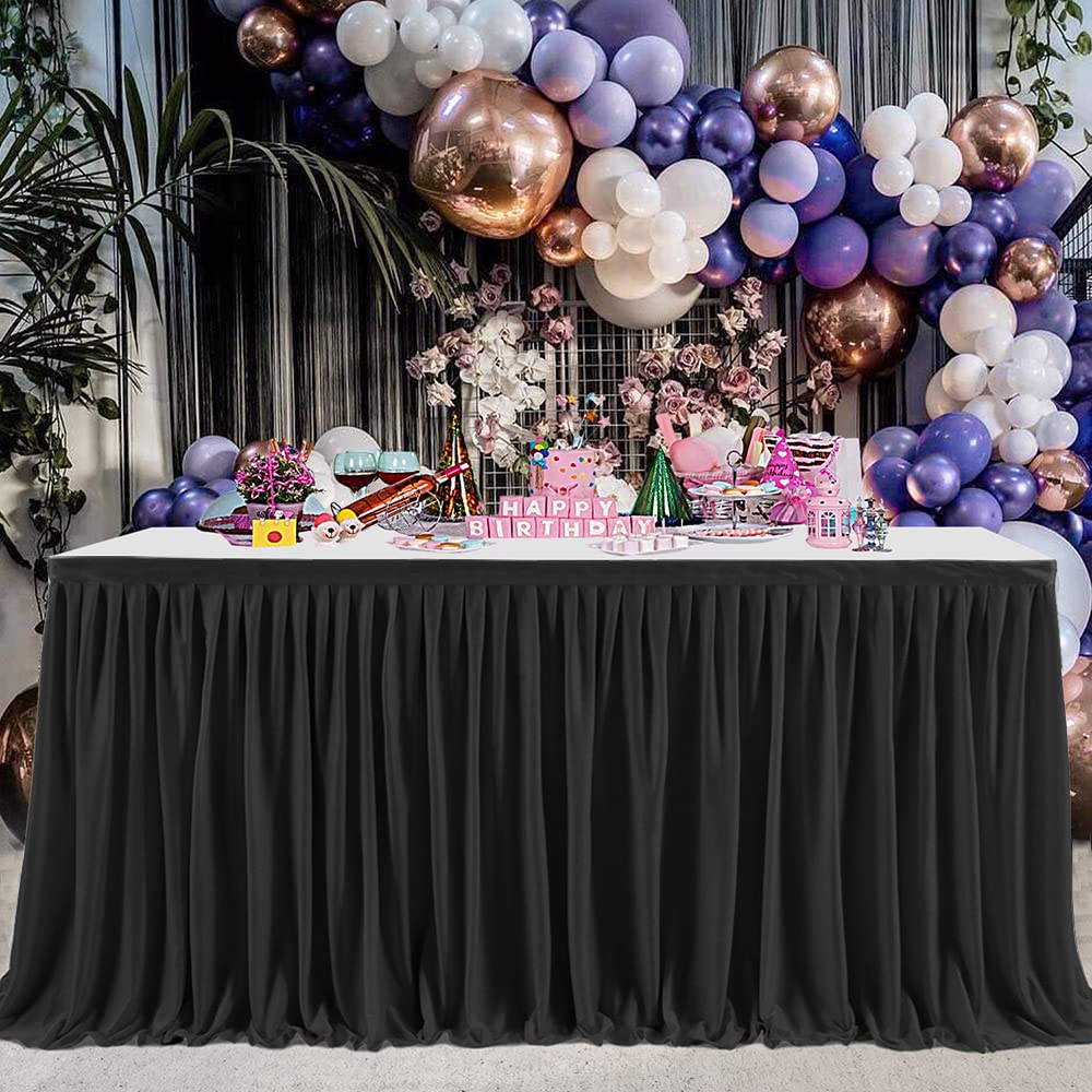 5ft Table Skirts for Rectangle Tables, Pleated Table Cloth for Black Theme Wedding Halloween Chirstmas Baby Shower 1st Baby Girl Birthday Party Decorations Banquet Buffet Gender Reveal