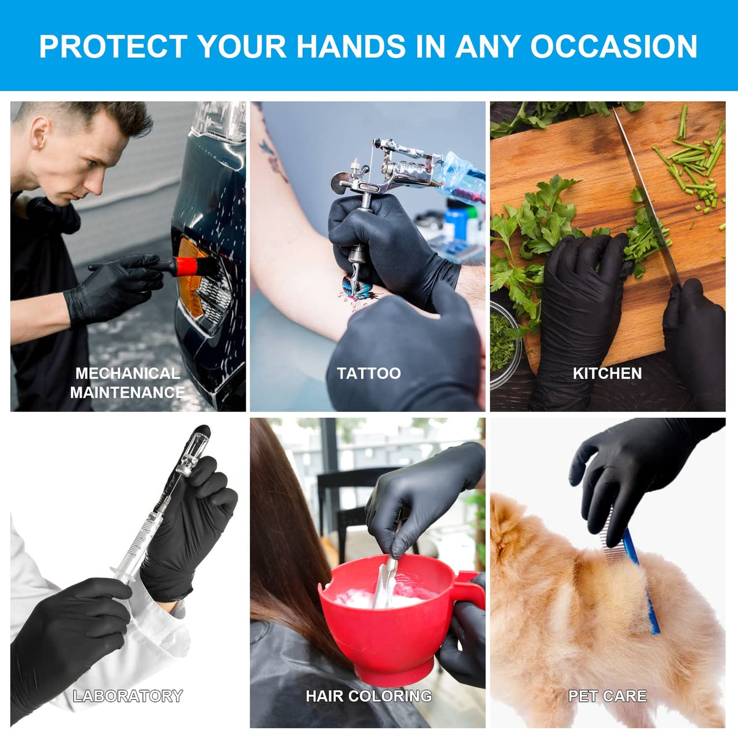 FINITEX Black Nitrile Disposable Medical Exam Gloves - Box of 100 PCS 6mil Powder-Free Latex-Free For Examination Home Cleaning Food Glove (Medium)