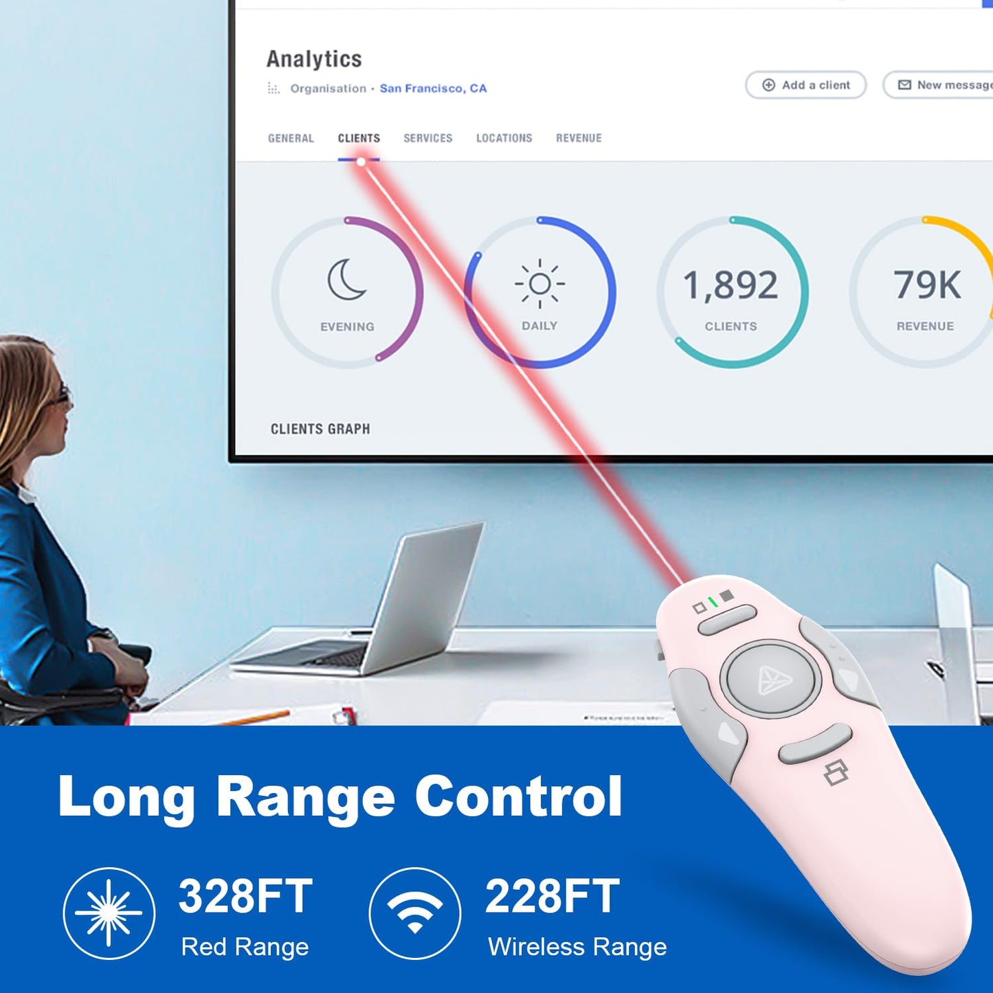 QUI 2 Pack Wireless Presenter PowerPoint Clicker, RF 2.4GHz USB Presentation Clicker for Google Slides, Keynote, Mac, Windows (USB Type-c, Pink)