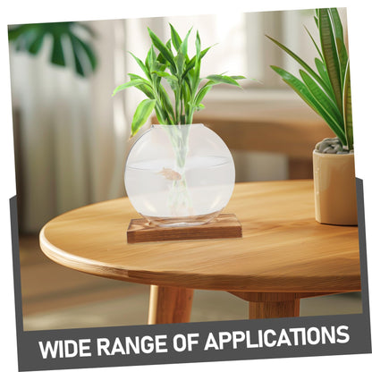 SEWOART Rustic Hydroponic Vase Glass Terrarium Bowl Indoor Greenery Decor Wooden Base Plant Propagation Station for Home Office