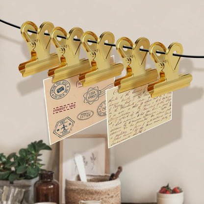 SIAMESE Bulldog Clips, 8 Pcs Binder Clips for Office & Kitchen, Multi-Purpose Binder and Food Bag Clamps for Sealing, Storage, Hanging (Gold)