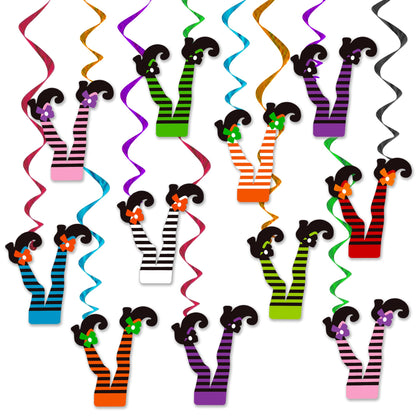 Halloween Witch Boot Hanging Swirls Halloween Party Decorations 24PCS Witch Feet Shoes Hanging Streamers Halloween Party Supplies for Wizard Legs Spooky Baby Shower Birthday Party Decor