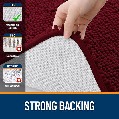 OLANLY Large Bathroom Rugs 40x24, Extra Soft Absorbent Chenille Bath Rugs, Rubber Backing Quick Dry, Machine Washable Bath Mats for Bathroom Floor, Tub and Shower, Home Decor Accessories, Burgundy