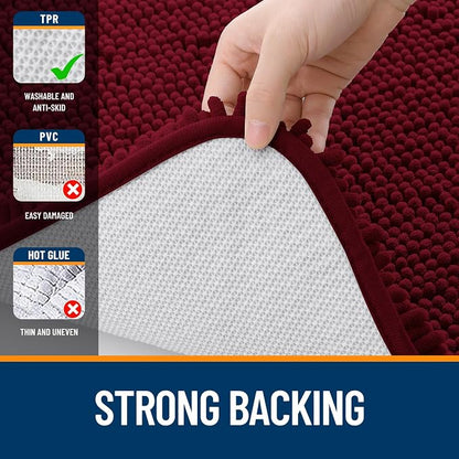 OLANLY Small Bathroom Rugs 24x16, Extra Soft Absorbent Chenille Bath Rugs, Rubber Backing Quick Dry, Machine Washable Bath Mats for Bathroom Floor, Tub and Shower, Home Decor Accessories, Burgundy