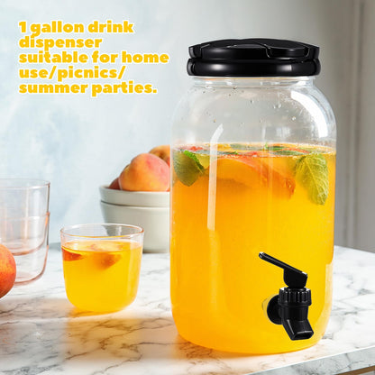 Tanlade Plastic Drink Dispenser with Stand Beverage Dispenser with Sturdy Metal Base Juice Dispensers for Parties Lemonade Jar with Spigot for Weddings Countertop, Each 1 Gallon (Black)