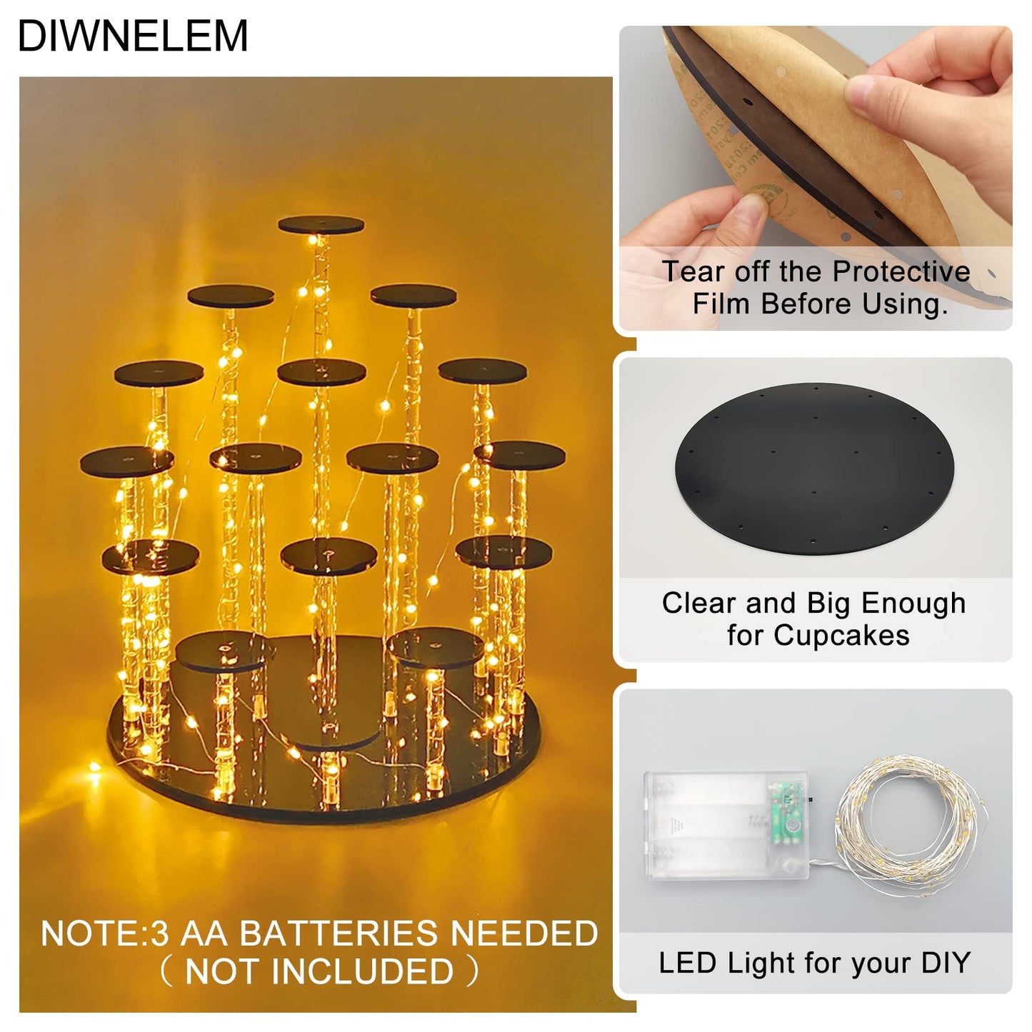 DIWNELEM 16 Tier Acrylic Cupcake Stand Display Riser Holder for Cupcakes, Collectibles, Figures, Comestics, Perfumes, Jewelry - Black Acrylic Display Stand Organizer