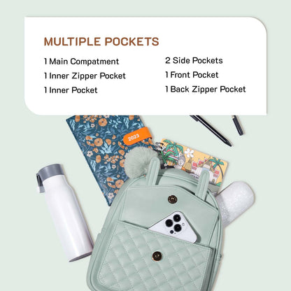 Missnine Mini Backpack for Women Cute Small Backpack Purse With Pompom PU Leather Bookbag Small Casual Daypacks For Ladies