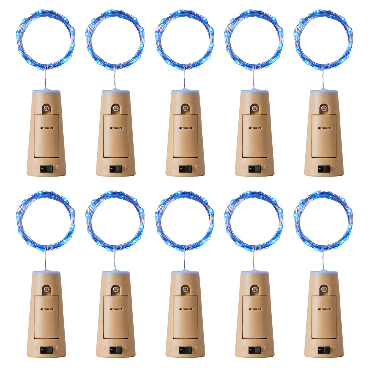 Aluan Wine Bottle Lights, 20 LED Copper Fairy Lights, Waterproof, Blue, Model BL00, 10 Pack for Indoor Decoration