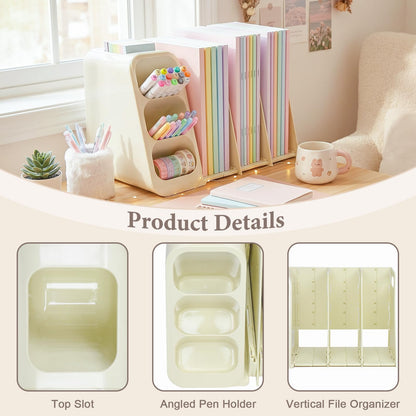 SAYEEC Collapsible Magazine File Holder Plastic Binder Holder for Desk Upright Desktop File Organizer with Pen Holder Vertical Folder Organizer Sturdy Magazine Book Rack Storage Box for Office Home