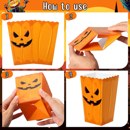Roshtia 24 Pcs Halloween Popcorn Boxes, 6 Designs Popcorn Bags Containers, Candy Cookie Treat Boxes for Snacks Goodie Bags and Halloween Party Supplies(Demon)
