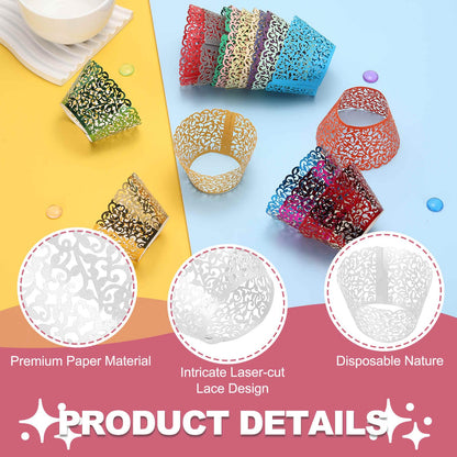 HARFINGTON 50 Pcs Lace Cupcake Liners Standard Vine Designed Hollow Out Cupcake Wraps Artistic Bake Cake Paper Cups for Anniversary Birthday Weddings Parties, White
