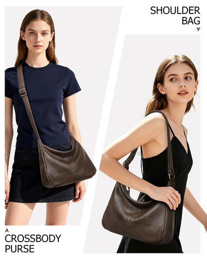 2PCS Purses for Women, Soft Vegan Leather Hobo Bag Slouchy Crossbody Shoulder Handbag Fall Brown Tote 2025