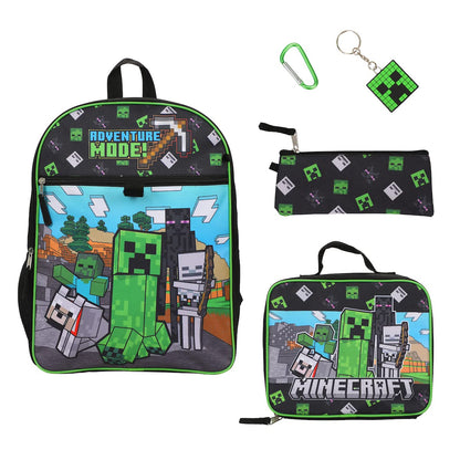 BIOWORLD Unisex Minecraft Adventure Mode 5-Piece Backpack set (Little Kid/Big Kid), Green, One size