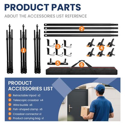 Jiang&Rong 8.5 x 20ft (H x W) Adjustable Photo Backdrop Stand Kit, Large Photography Background Stand with 308°Angle Rotatable Connector for Wedding, Birthday, Party