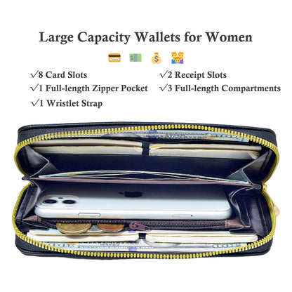 Bakurok Womens Wallet RFID Wristlet Wallet for Women Zip Around Credit Card Holder Floral Leather Ladies Clutch Long Purse