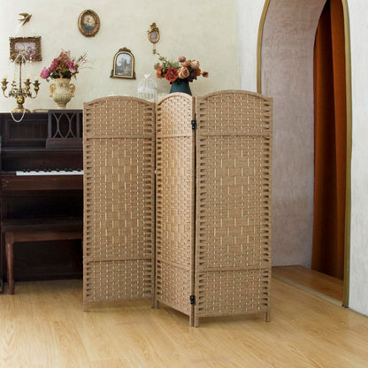 Pawlabay Compact 3 Panel Short Room Divider, 47.2 Inch Tall Double-Sided Rattan Folding Privacy Screen for Home & Office,Light Brown