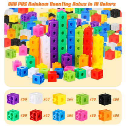 Shappy 600 Pcs Math Cubes Educational Counting Toy Math Manipulatives Connecting Counting Cubes Blocks for Learning Classroom Homeschool Supplies(Classic)