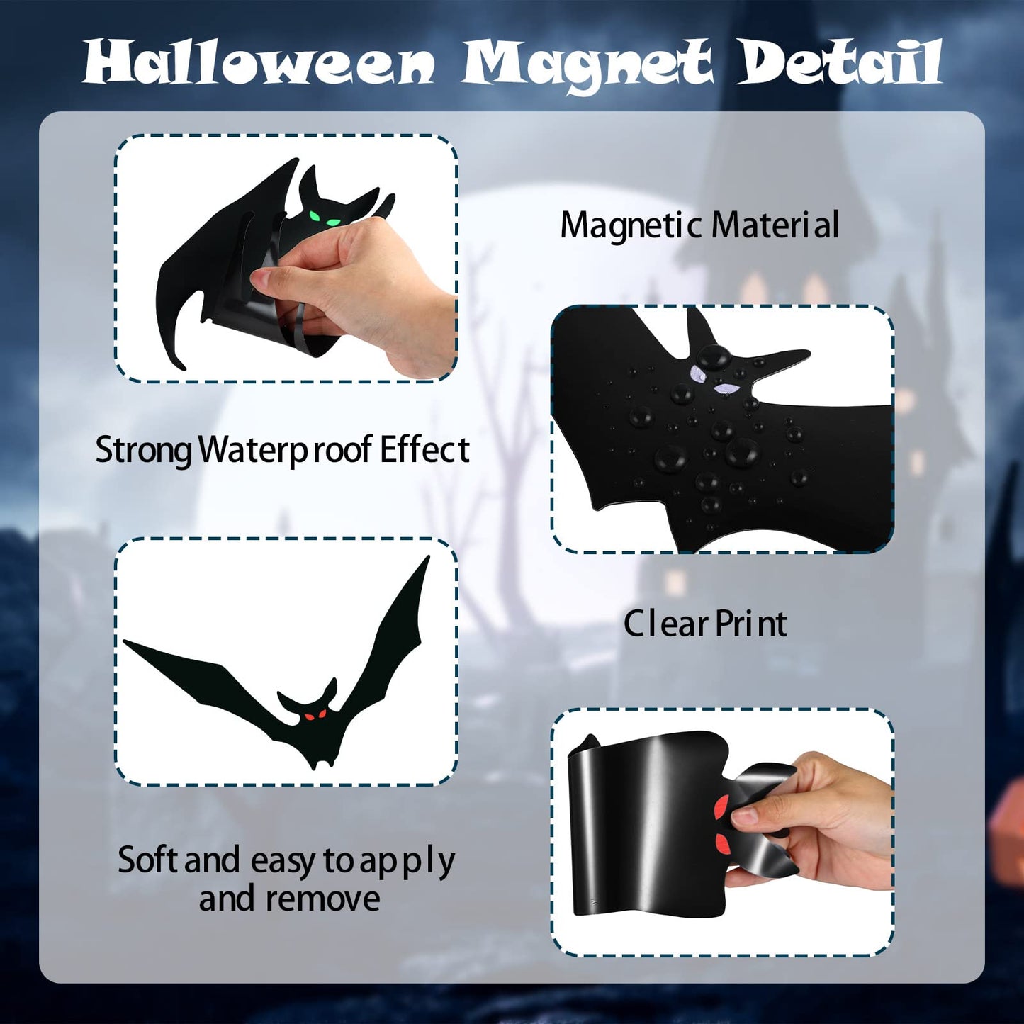Konohan 20 Pcs Halloween Magnetic Bats Garage Door Bats Decorations Magnet Sticker Car Refrigerator for Outdoor Party Decor(Black)
