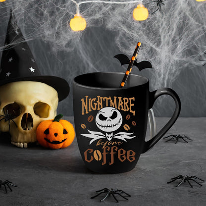 Pycat Jack Ceramic Black Coffee Mug Gifts, Nightmare Before Coffee Tea Cup with Handle, Halloween Christmas Holiday Gifts for Friends Women Men Novelty Funny Drink Mugs 13 oz