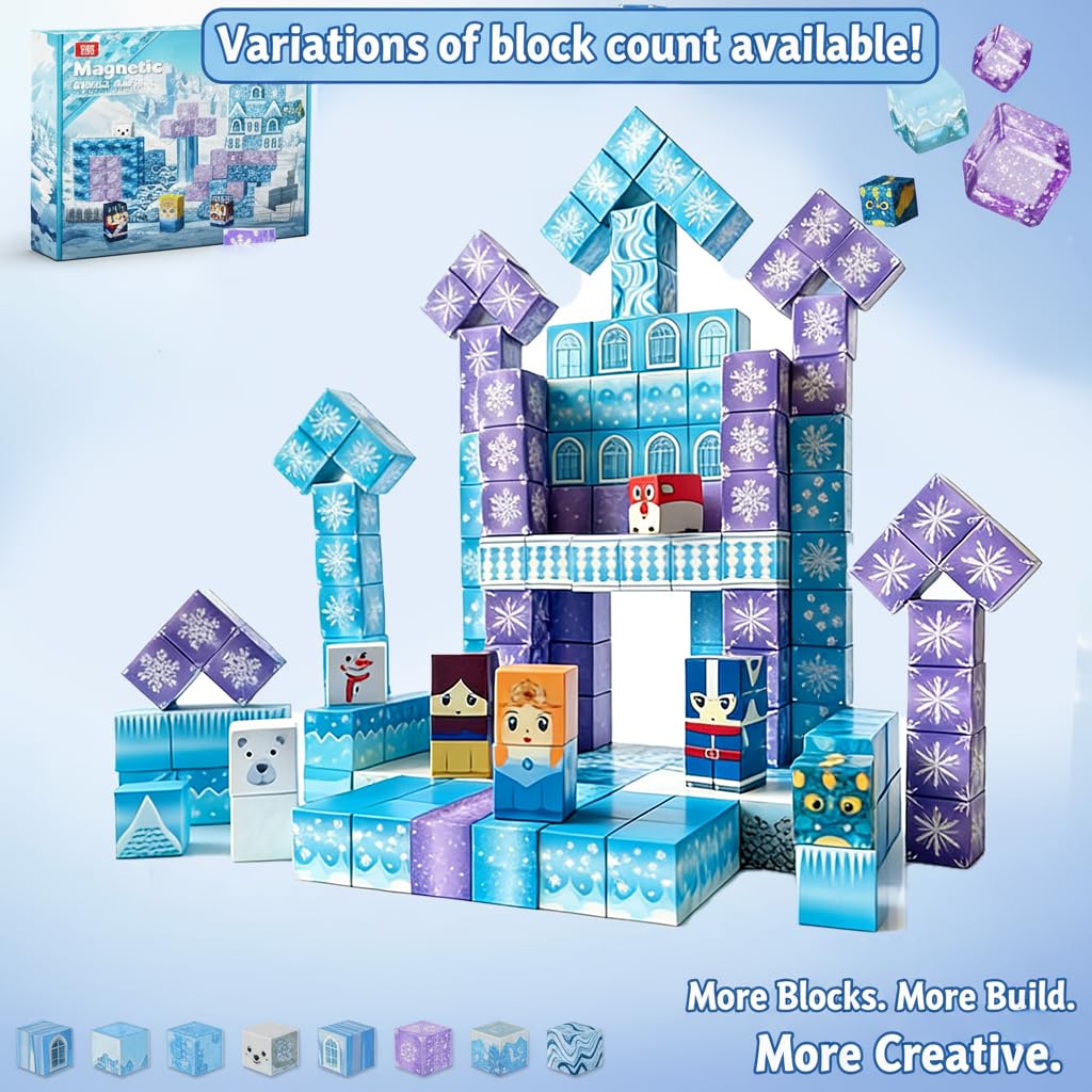 uMadeUs Magnetic Blocks Building Set - Puzzle Cubes as STEM Toys for Kids - Toddlers Sensory Construction Tiles - Ages 3+ Creative Educational Games for Boys and Girls - Frozen 100pc Blocks