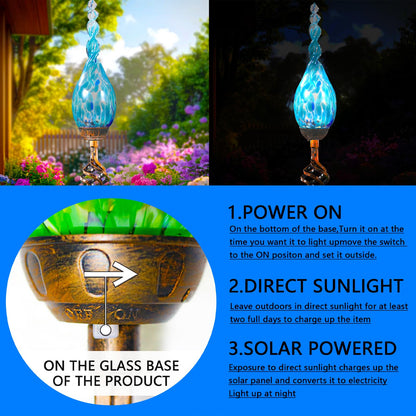 Naboher Solar Garden Lights Outdoor, Decorative LED Flame Garden Stakes, Hand Blown Glass and Outdoor Waterproof Glass Stakes (Light Blue)