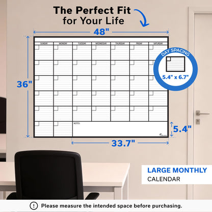 Large Dry Erase Calendar for Wall 36x48, Big Classroom Giant Month, Undated Reusable Family Monthly, Rolled Whiteboard White Board, Calendar Dry Erase Planner for Wall Erasable Large Office 48x36