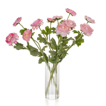 Wisifayardin Ribbed Glass Cylinder Vase with LED Light Base - 7.9 Inch Clear Fluted Bud Vase for Flowers Pampas Grass, Light Up Terrarium Fish Bowl Centerpiece, Home Decor Gift